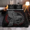 Raven Rune Quilt Bed Set, Viking Quilt Bedding Set Throw, Twin, Queen, King Size, Viking Quilt Bedding Set Blanket, Viking Quilt For Bedroom, Gifts for Viking Lover