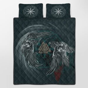 Raven & ValknutQ uilt Bed Set, Viking Quilt Bedding Set Throw, Twin, Queen, King Size, Viking Quilt Bedding Set Blanket, Viking Quilt For Bedroom, Gifts for Viking Lover