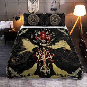 Raven Wolf Viking Quilt Bed Set, Norse Mythology The Sons of Fenrir Valhalla Coverlet for All Season, Viking Quilt Bedding Set Blanket, Viking Quilt For Bedroom, Gifts for Viking Lover