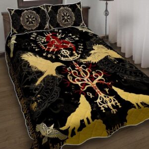 Raven Wolf Viking Quilt Bed Set, Norse Mythology The Sons of Fenrir Valhalla Coverlet for All Season, Viking Quilt Bedding Set Blanket, Viking Quilt For Bedroom, Gifts for Viking Lover