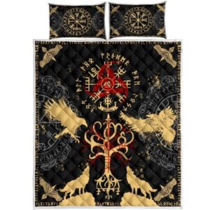 Raven Wolf Viking Quilt Bed Set, Norse Mythology The Sons of Fenrir Valhalla Coverlet for All Season, Viking Quilt Bedding Set Blanket, Viking Quilt For Bedroom, Gifts for Viking Lover