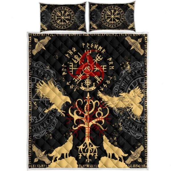 Raven Wolf Viking Quilt Bed Set, Norse Mythology The Sons of Fenrir Valhalla Coverlet for All Season, Viking Quilt Bedding Set Blanket, Viking Quilt For Bedroom, Gifts for Viking Lover