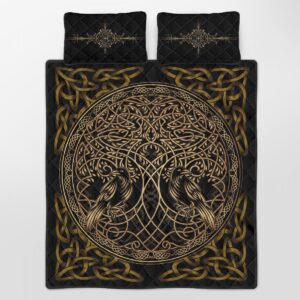 Raven Yggdrasil Quilt Bed Set, Viking Quilt Bedding Set Throw, Twin, Queen, King Size, Viking Quilt Bedding Set Blanket, Viking Quilt For Bedroom, Gifts for Viking Lover