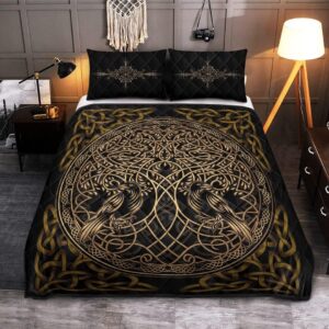Raven Yggdrasil Viking Quilt Bedding Set BedSet Throw, Twin, Queen, King Size, Viking Quilt Bedding Set Blanket, Viking Quilt For Bedroom, Gifts for Viking Lover