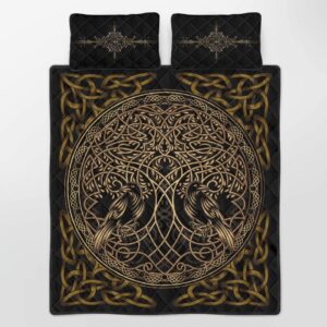 Raven Yggdrasil Viking Quilt Bedding Set BedSet Throw, Twin, Queen, King Size, Viking Quilt Bedding Set Blanket, Viking Quilt For Bedroom, Gifts for Viking Lover