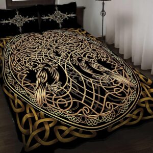 Raven Yggdrasil Viking Quilt Viking Bedding Set Bedset, Viking Quilt Bedding Set Blanket, Viking Quilt For Bedroom, Gifts for Viking Lover