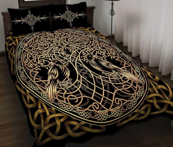 Raven Yggdrasil Viking Quilt Viking Bedding Set Bedset, Viking Quilt Bedding Set Blanket, Viking Quilt For Bedroom, Gifts for Viking Lover