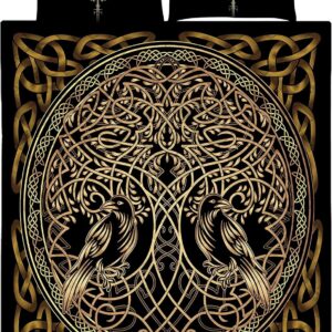 Raven Yggdrasil Viking Quilt Viking Bedding Set Bedset, Viking Quilt Bedding Set Blanket, Viking Quilt For Bedroom, Gifts for Viking Lover