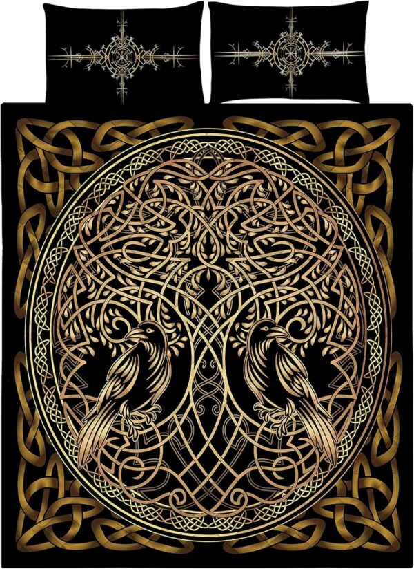 Raven Yggdrasil Viking Quilt Viking Bedding Set Bedset, Viking Quilt Bedding Set Blanket, Viking Quilt For Bedroom, Gifts for Viking Lover