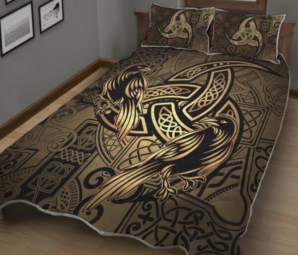 Raven with Horn Of Odin - Viking Quilt Set Throw, Twin, Queen, King Size, Viking Quilt Bedding Set Blanket, Viking Quilt For Bedroom, Gifts for Viking Lover