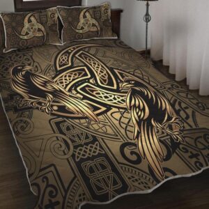 Raven with Horn Of Odin - Viking Quilt Set Throw, Twin, Queen, King Size, Viking Quilt Bedding Set Blanket, Viking Quilt For Bedroom, Gifts for Viking Lover