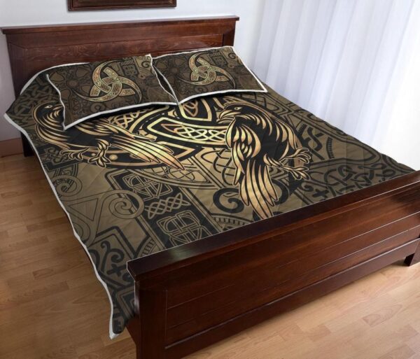 Raven with Horn Of Odin - Viking Quilt Set Throw, Twin, Queen, King Size, Viking Quilt Bedding Set Blanket, Viking Quilt For Bedroom, Gifts for Viking Lover