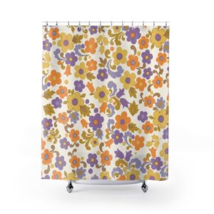 Retro 70s Groovy Shower Curtain, 70s Aesthetic Decor, Hippie Shower Curtain Decor, Funky Bathroom Curtain