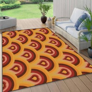Retro 70s Heart Seamless Hippie Rainbow Area Rug Outdoor Patio Rug Play Mat Floor Mat Modern Carpet Non-Slip Home Decor Living Room Bedroom Nursery