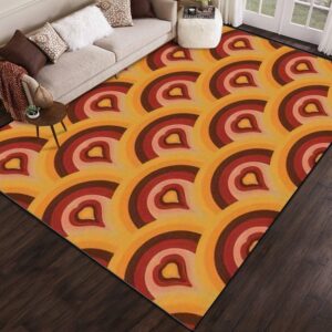 Retro 70s Heart Seamless Hippie Rainbow Area Rug Outdoor Patio Rug Play Mat Floor Mat Modern Carpet Non-Slip Home Decor Living Room Bedroom Nursery