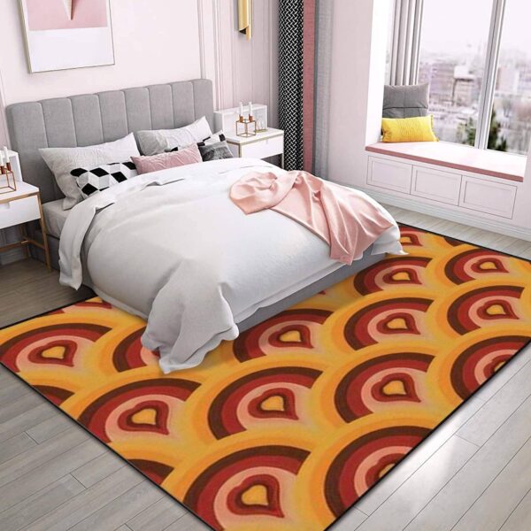 Retro 70s Heart Seamless Hippie Rainbow Area Rug Outdoor Patio Rug Play Mat Floor Mat Modern Carpet Non-Slip Home Decor Living Room Bedroom Nursery