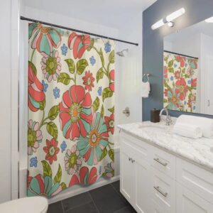 Retro 70s Shower Curtain, Groovy Shower Curtain, Hippie Shower Curtain Decor, Funky Bathroom Curtain