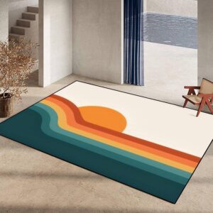 Retro 70s Sunset Area Rugs, Abstract Rainbow Stripe Wave Background Living Room Decor Rug for Hotel Home Decor Doormat Entrance