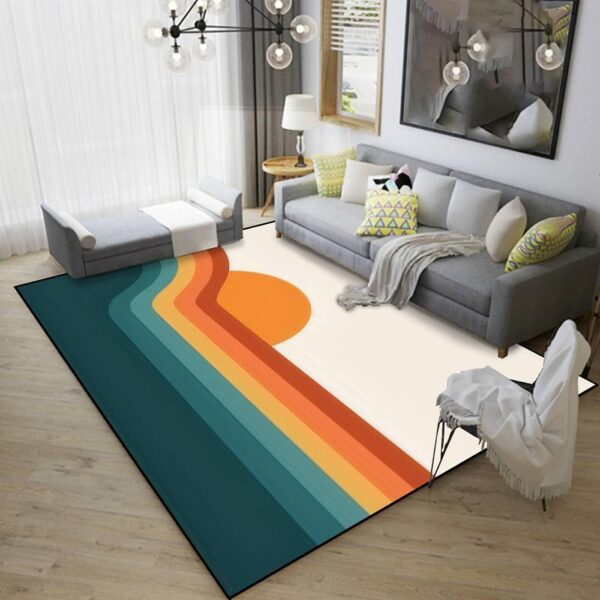 Retro 70s Sunset Area Rugs, Abstract Rainbow Stripe Wave Background Living Room Decor Rug for Hotel Home Decor Doormat Entrance