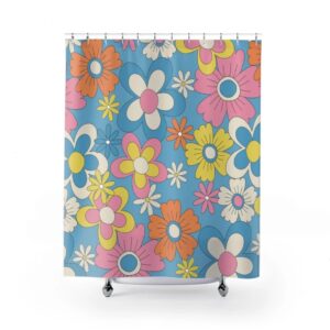 Retro Groovy Shower Curtain, 70s Aesthetic Decor, Hippie Shower Curtain Decor, Funky Bathroom Curtain
