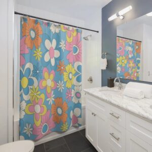 Retro Groovy Shower Curtain, 70s Aesthetic Decor, Hippie Shower Curtain Decor, Funky Bathroom Curtain