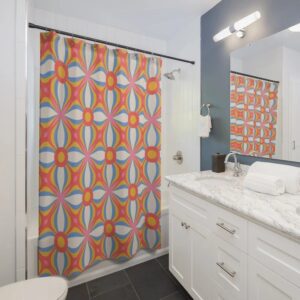 Retro Print Shower Curtain, Bathroom Decor and Design, Gift Idea, Shower Design, House Warming Gift