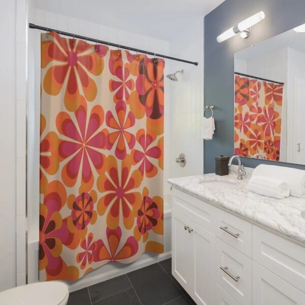 Retro Print Shower Curtain, Groovy Shower Curtain, 70s Aesthetic Decor, Hippie Shower Curtain Decor