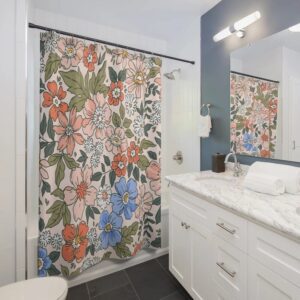 Retro Shower Curtain Bathroom Decor Design, Modern Art Print, Housewarming Gift, Unique Gift Idea