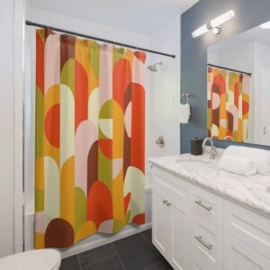 Retro Shower Curtain, Modern Abstract Art, Bathroom Decor Design, Modern Art Print, Housewarming Gift, Unique Gift Idea