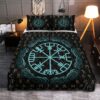 Rune Vegvisir Quilt Bed Set, Viking Quilt Bedding Set Throw, Twin, Queen, King Size, Viking Quilt Bedding Set Blanket, Viking Quilt For Bedroom, Gifts for Viking Lover