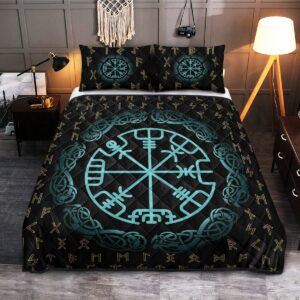 Rune Vegvisir Quilt Bed Set, Viking Quilt Bedding Set Throw, Twin, Queen, King Size, Viking Quilt Bedding Set Blanket, Viking Quilt For Bedroom, Gifts for Viking Lover