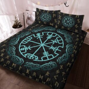 Rune Vegvisir Quilt Bed Set, Viking Quilt Bedding Set Throw, Twin, Queen, King Size, Viking Quilt Bedding Set Blanket, Viking Quilt For Bedroom, Gifts for Viking Lover