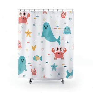 Sea Animals Theme Shower Curtain, Ocean Theme Shower Curtain, Coastal Bathroom, Fish Shower Curtain, Bathroom Decor