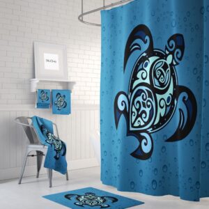 Sea Turtle Shower Curtain, Blue, Nautical Bathroom Decor, Turtle Towels, Turtle Bath Mat