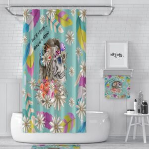 Shower Curtain, Lady Skull, Gypsy, Sugar Skulls, Day Of The Dead, Bath Mat, Bath Towels