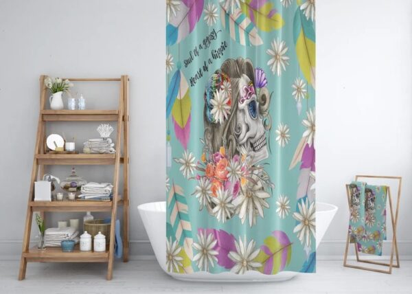 Shower Curtain, Lady Skull, Gypsy, Sugar Skulls, Day Of The Dead, Bath Mat, Bath Towels