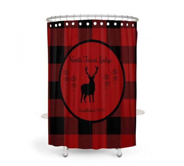 Shower Curtain, Lumberjack Plaid, Woodland, Custom Personalized, Deer, Lodge Decor Bath Mat, Towels