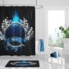 Shower Curtain, Personalized Custom, Race Car Theme, Black and Blue, Checkered Flag, Bath Mat, Bath Towels
