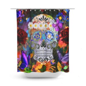 Shower Curtain Sugar Skull Butterflies, Mosaic, Day Of The Dead, Bath Towels, Bath Mat