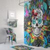 Shower Curtain, Sugar Skull, Skull Day Of The Dead, Bath Mat, Towels, Colorful Tropical