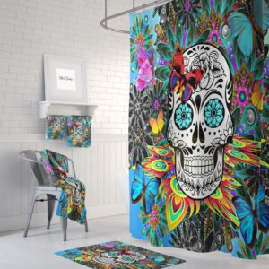 Shower Curtain, Sugar Skull, Skull Day Of The Dead, Bath Mat, Towels, Colorful Tropical