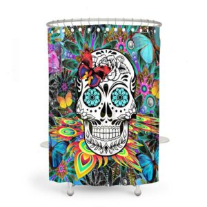 Shower Curtain, Sugar Skull, Skull Day Of The Dead, Bath Mat, Towels, Colorful Tropical