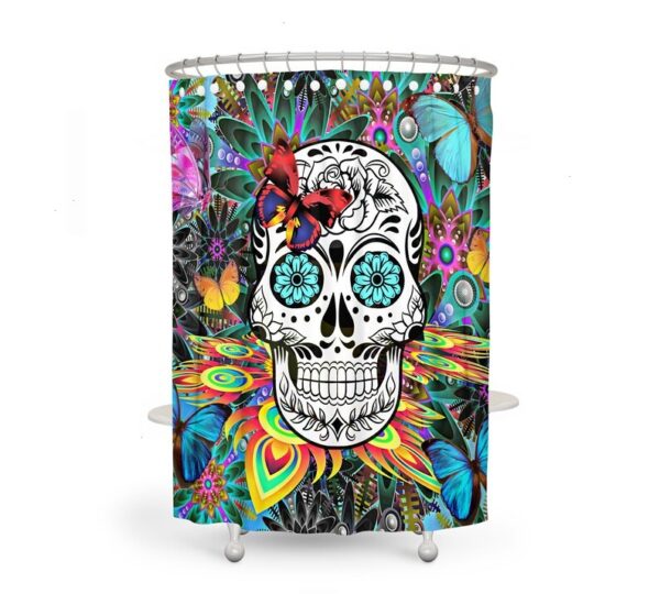 Shower Curtain, Sugar Skull, Skull Day Of The Dead, Bath Mat, Towels, Colorful Tropical