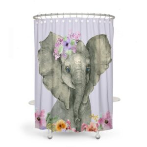 Shower Curtain, Watercolor Elephant, Floral, Bath Mat, Bath Towels, Hand Towels, Elephant Shower Cutain