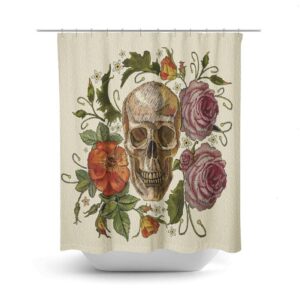 Skull Shower Curtain, Sugar Skulls, Day Of The Dead, Bath Mat, Towels, Poppies and Roses