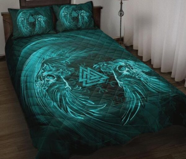 Skull and Raven Tree of Life Valknut Quilt Bed Set, Viking Bed Set Throw, Twin, Queen, King Size, Viking Quilt Bedding Set Blanket, Viking Quilt For Bedroom, Gifts for Viking Lover