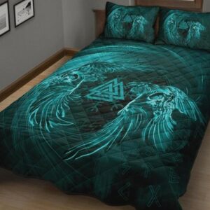Skull and Raven Tree of Life Valknut Quilt Bed Set, Viking Bed Set Throw, Twin, Queen, King Size, Viking Quilt Bedding Set Blanket, Viking Quilt For Bedroom, Gifts for Viking Lover
