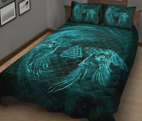 Skull and Raven Tree of Life Valknut Quilt Bed Set, Viking Bed Set Throw, Twin, Queen, King Size, Viking Quilt Bedding Set Blanket, Viking Quilt For Bedroom, Gifts for Viking Lover