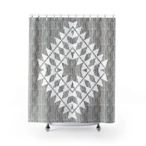 Southwestern Design Shower Curtain, Bohemian Abstract Black and White Bath Curtain, Unique Tribal Bathroom Decor