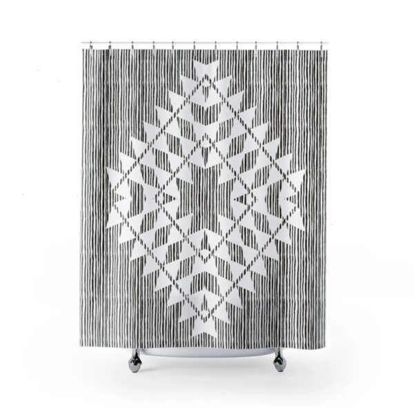 Southwestern Design Shower Curtain, Bohemian Abstract Black and White Bath Curtain, Unique Tribal Bathroom Decor